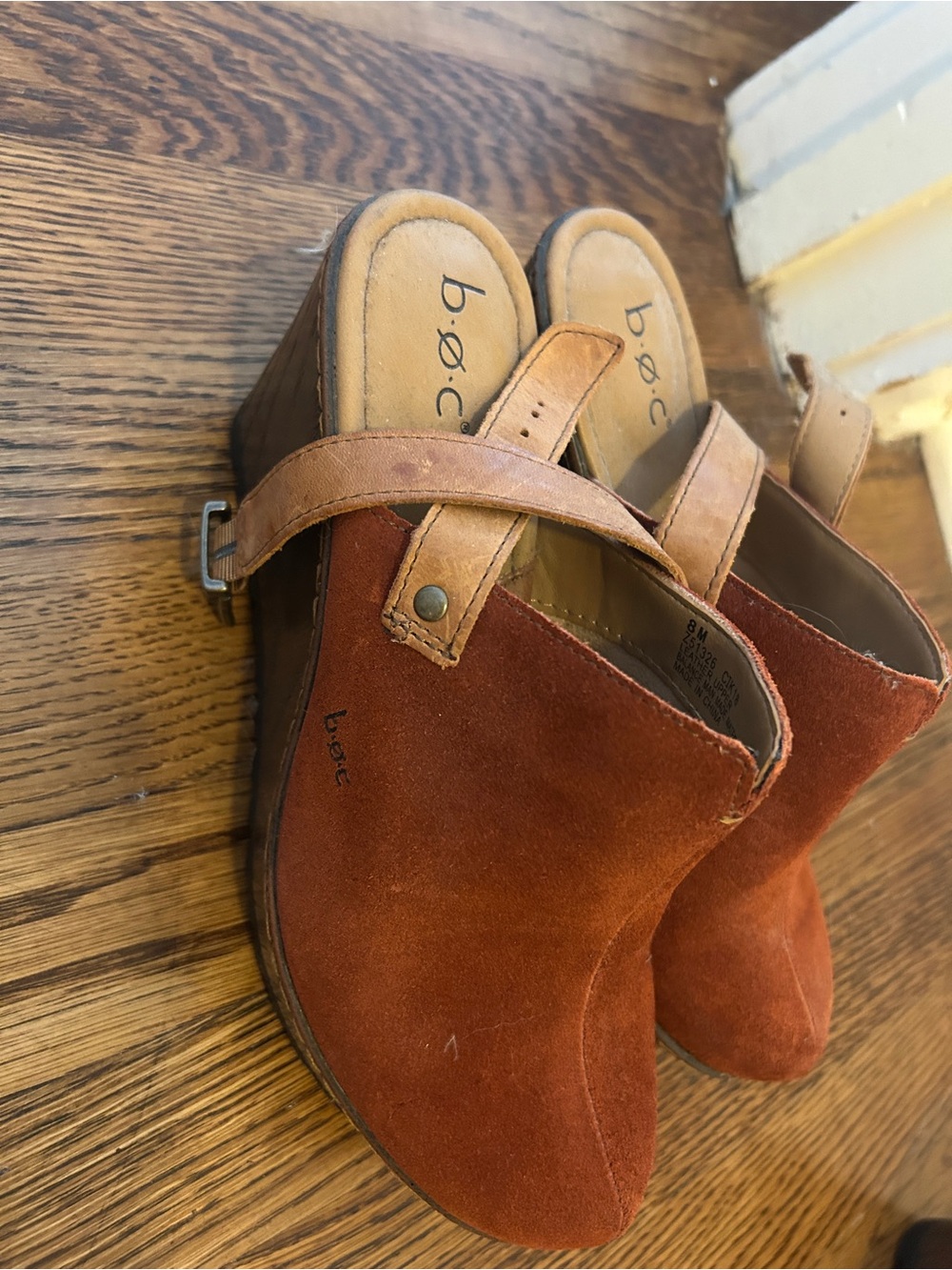 b.o.c. Burnt Orange Suede Clog Mules with Buckle Strap